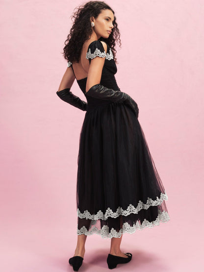 For Love and Lemons Nicole Midi Dress - Black