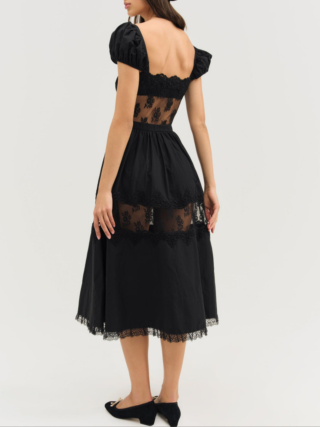 For Love and Lemons Liya Lace Midi Dress - Black