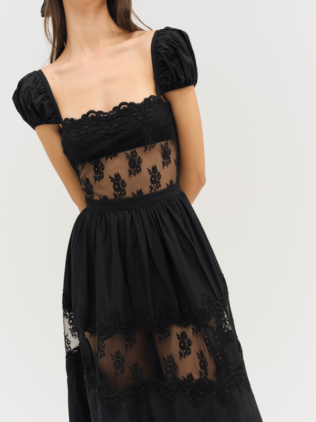 For Love and Lemons Liya Lace Midi Dress - Black
