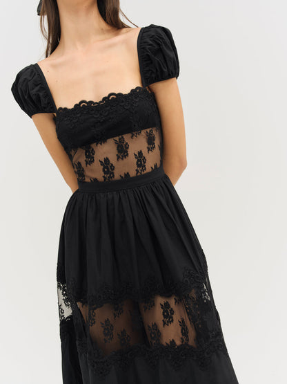 For Love and Lemons Liya Lace Midi Dress - Black