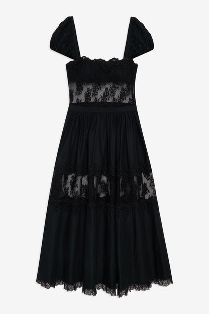 For Love and Lemons Liya Lace Midi Dress - Black