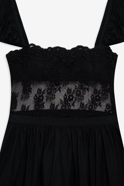 For Love and Lemons Liya Lace Midi Dress - Black