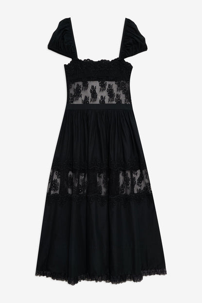 For Love and Lemons Liya Lace Midi Dress - Black