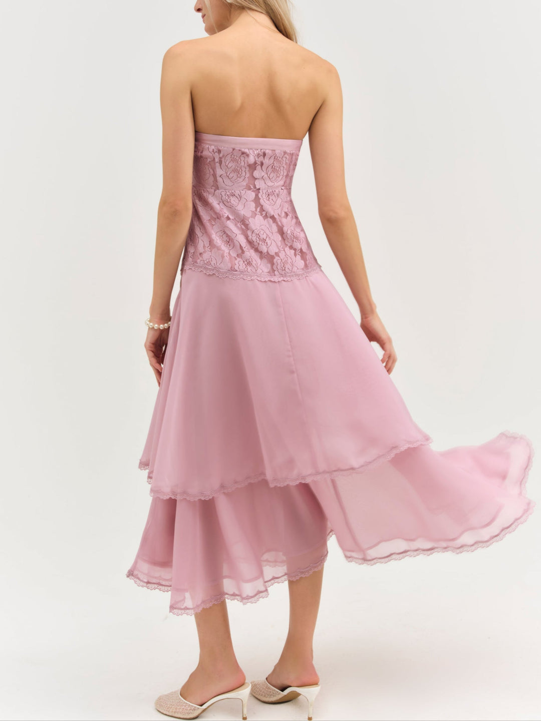 For Love and Lemons Claudia Rose Lace Strapless Midi Dress - Mulberry