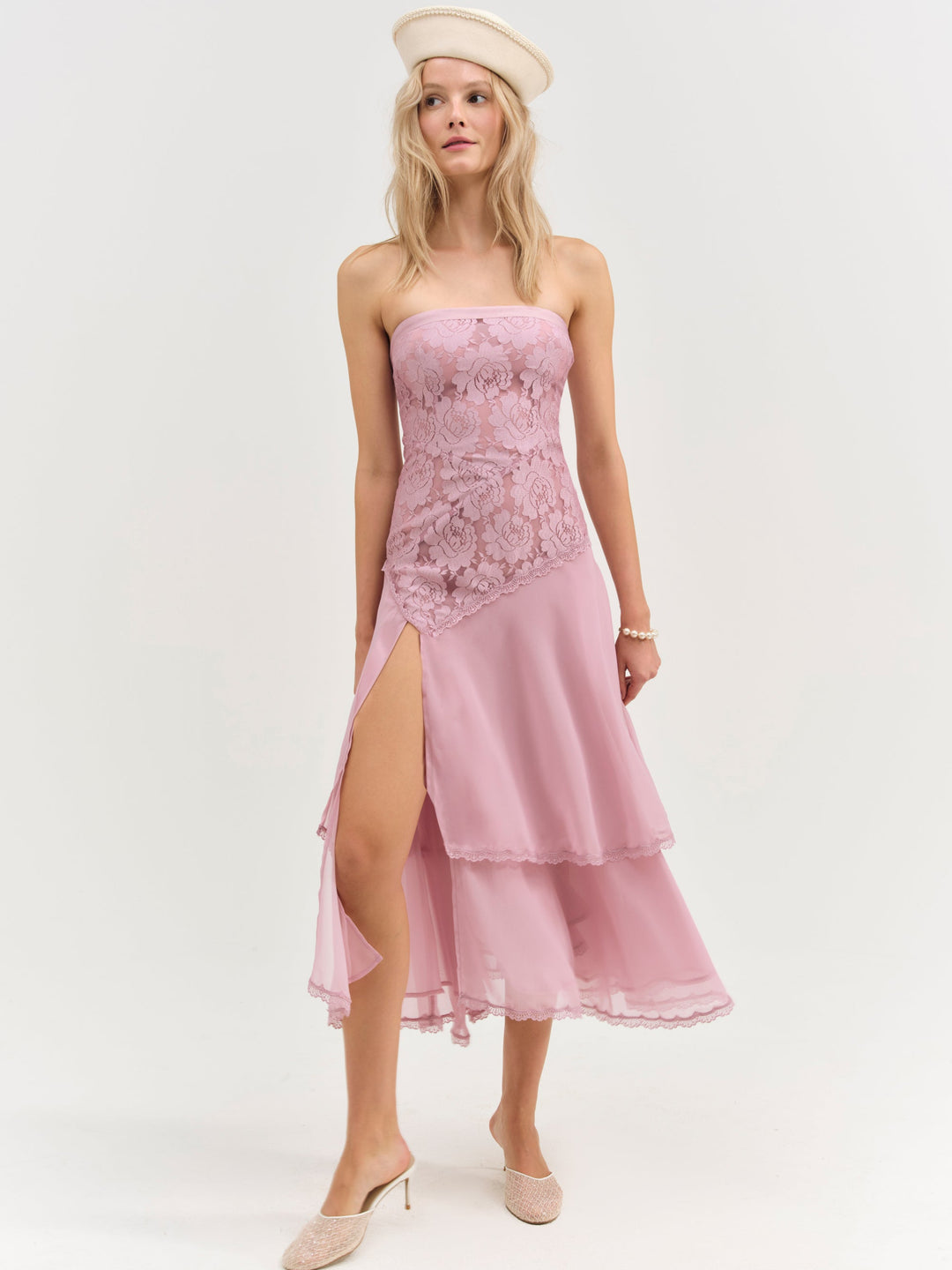 For Love and Lemons Claudia Rose Lace Strapless Midi Dress - Mulberry