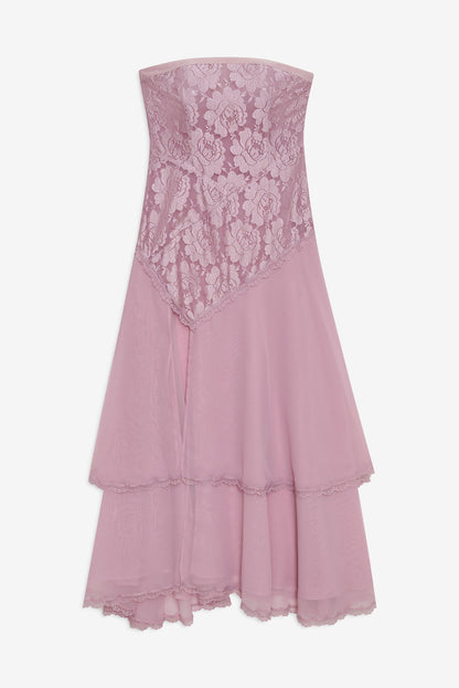 For Love and Lemons Claudia Rose Lace Strapless Midi Dress - Mulberry