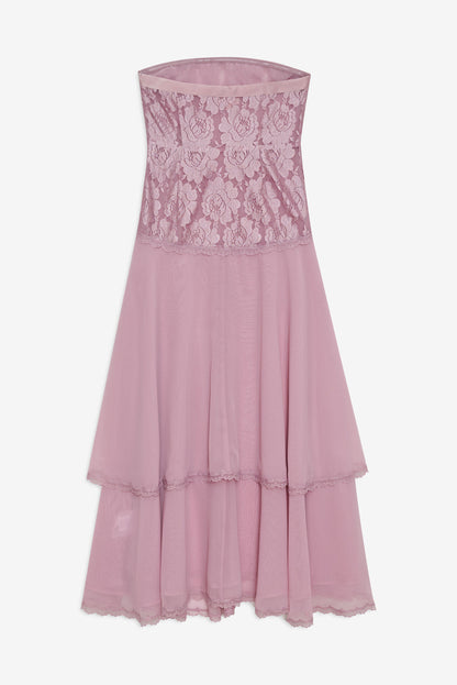 For Love and Lemons Claudia Rose Lace Strapless Midi Dress - Mulberry