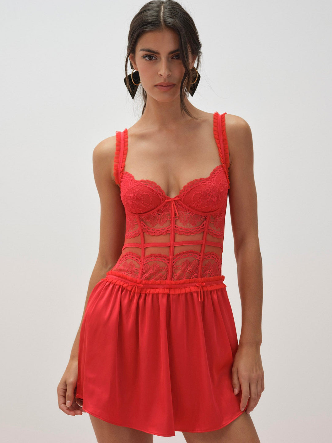 For Love and Lemons Fiona Lace Slip Dress - Red