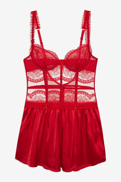 For Love and Lemons Fiona Lace Slip Dress - Red
