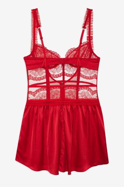For Love and Lemons Fiona Lace Slip Dress - Red