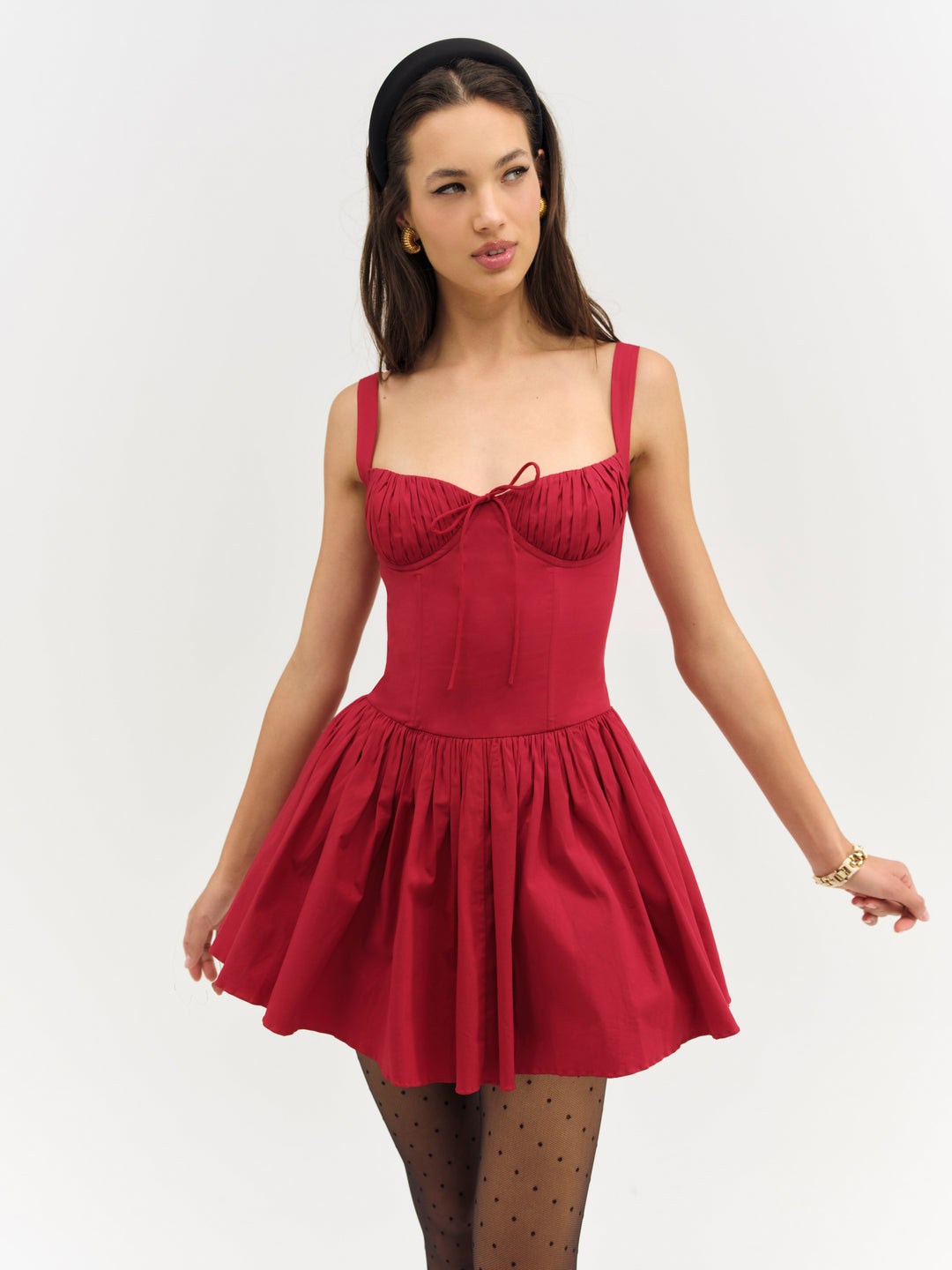 For Love and Lemons Helena Poplin Bustier Mini Dress - Red