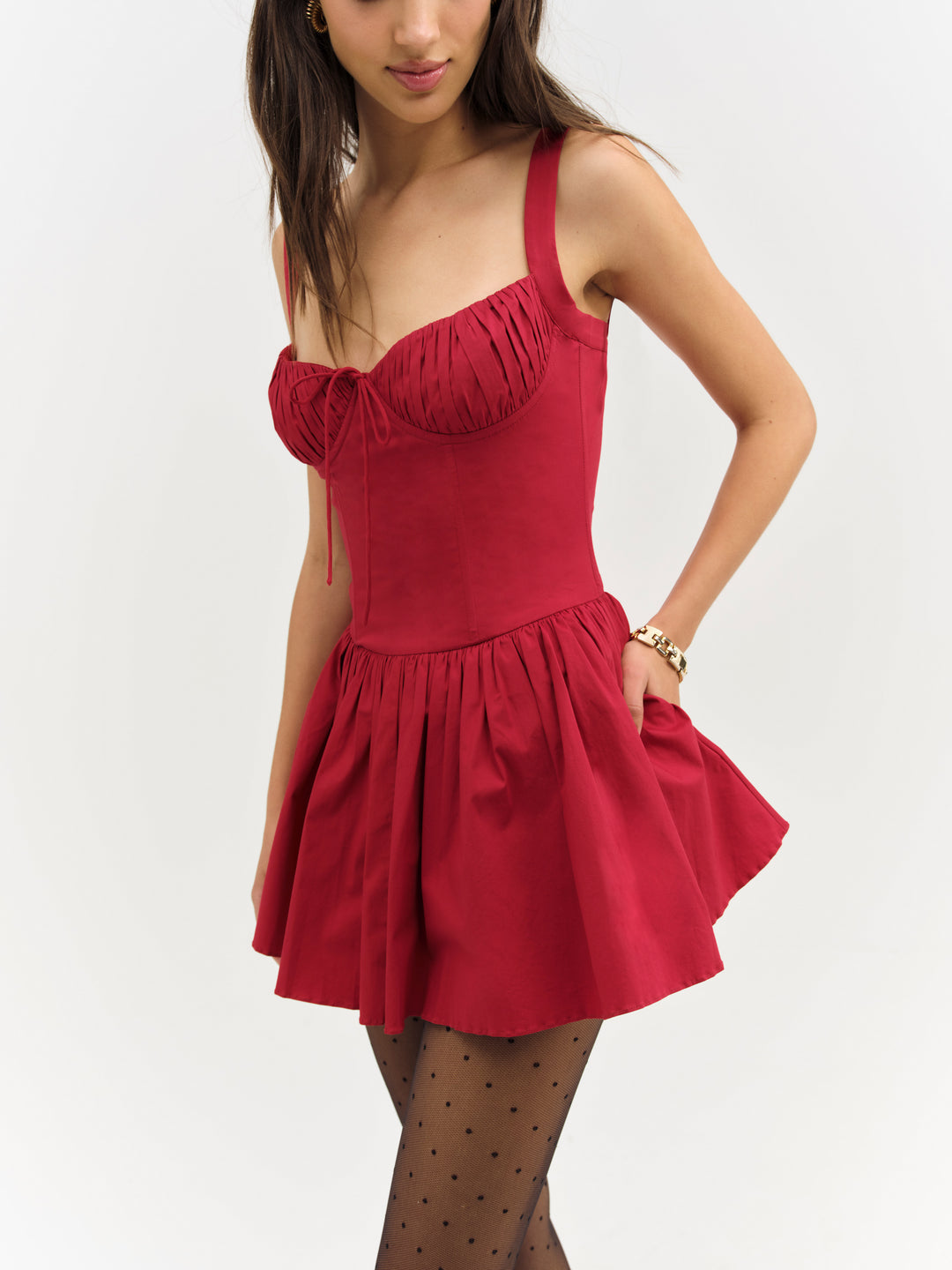For Love and Lemons Helena Poplin Bustier Mini Dress - Red
