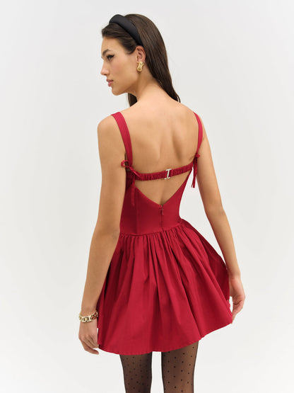 For Love and Lemons Helena Poplin Bustier Mini Dress - Red