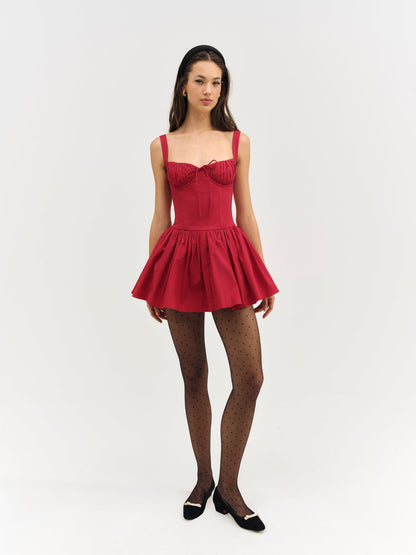 For Love and Lemons Helena Poplin Bustier Mini Dress - Red