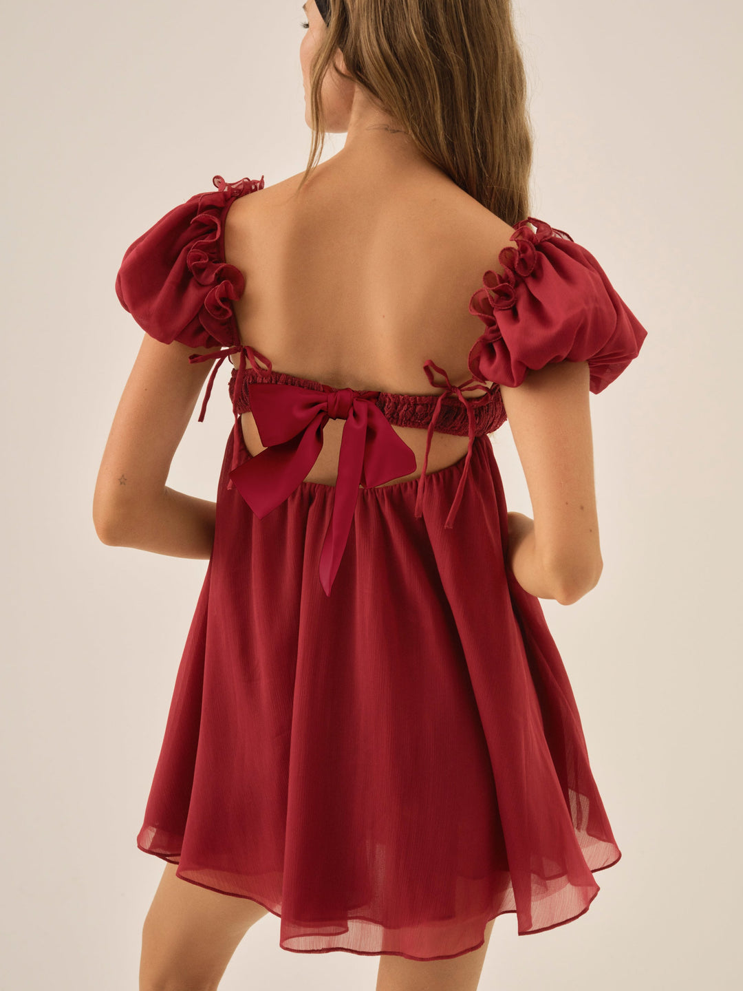For Love and Lemons Claudine Chiffon Mini Dress - Oxblood