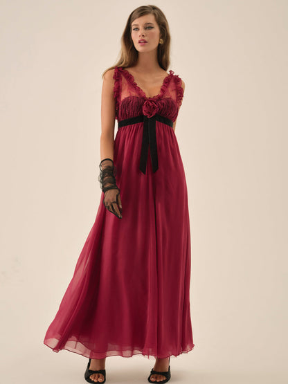 For Love and Lemons Claudine Chiffon Maxi Dress - Oxblood