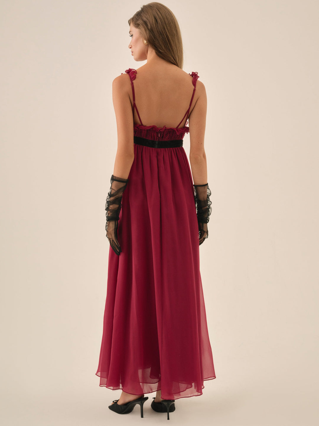 For Love and Lemons Claudine Chiffon Maxi Dress - Oxblood