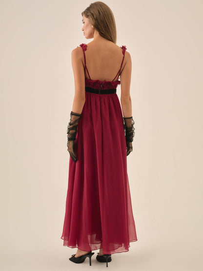For Love and Lemons Claudine Chiffon Maxi Dress - Oxblood