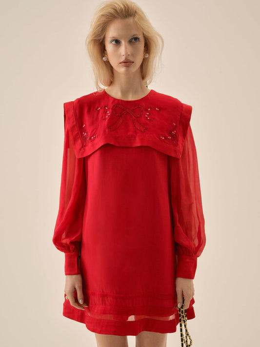 For Love and Lemons Betsy Bow Mini Dress - Red