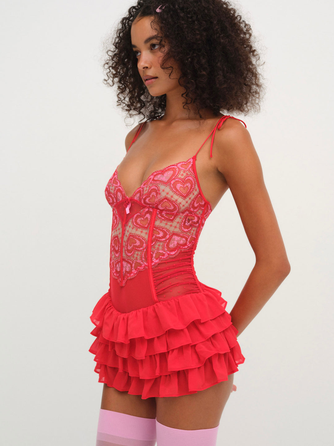 For Love and Lemons Heartbeat Lace Slip Dress - Red