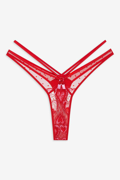 For Love and Lemons Heartbeat Lace Thong Panty - Red