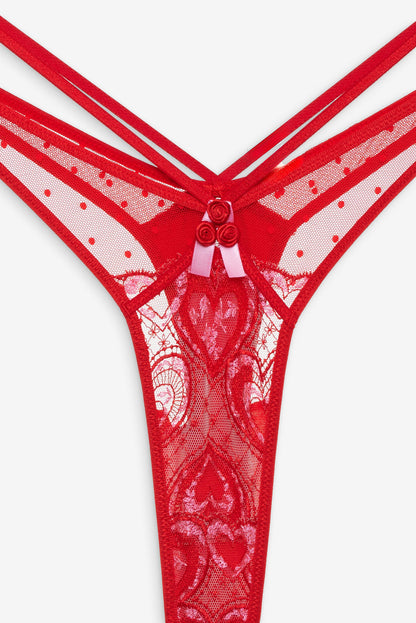 For Love and Lemons Heartbeat Lace Thong Panty - Red