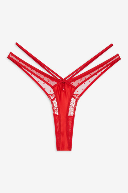 For Love and Lemons Heartbeat Lace Thong Panty - Red