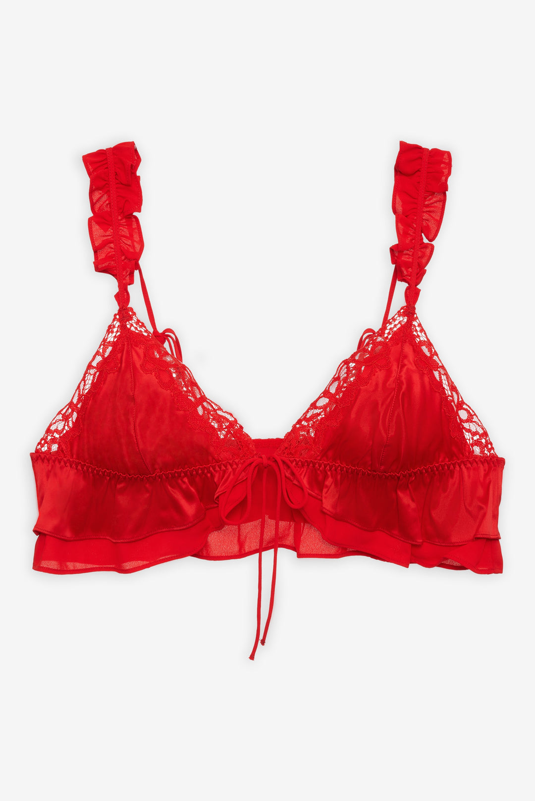For Love and Lemons Butterfly Lace Ruffle Bralette - Red