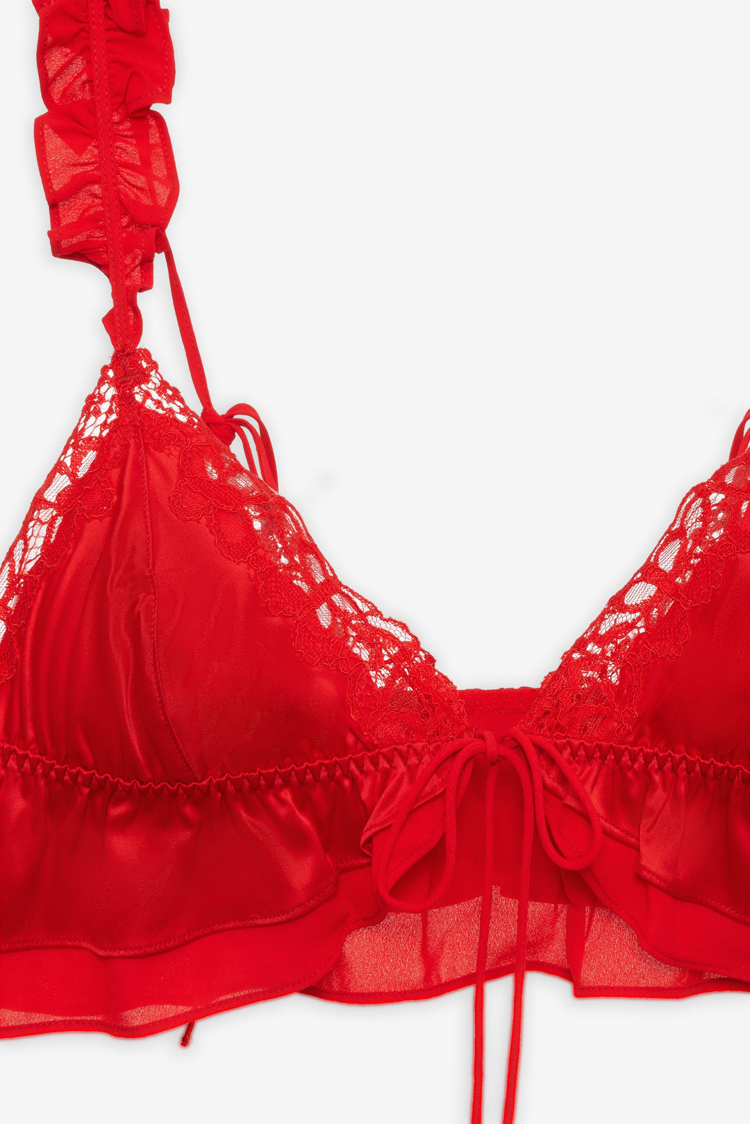 For Love and Lemons Butterfly Lace Ruffle Bralette - Red