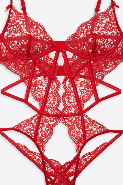 For Love and Lemons Creamsicle Lace Bodysuit - Red
