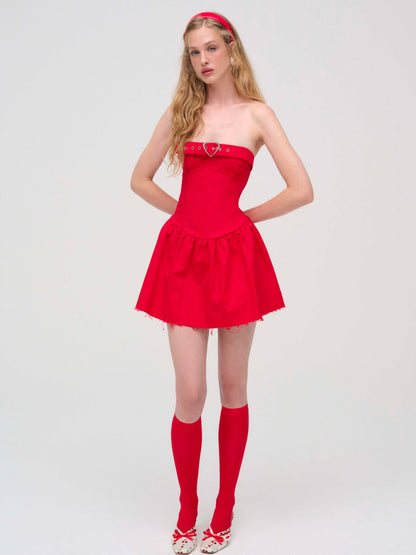 For Love and Lemons Lipstick Denim Mini Dress - Red