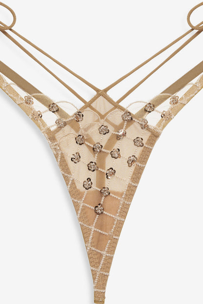 For Love and Lemons Dazzle Me Thong Panty - Gold