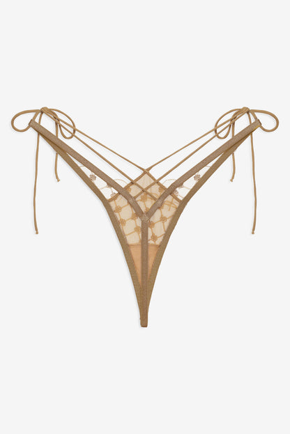 For Love and Lemons Dazzle Me Thong Panty - Gold