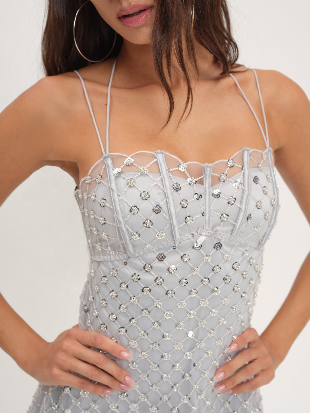 For Love and Lemons Dazzle Me Slip Dress - Silver