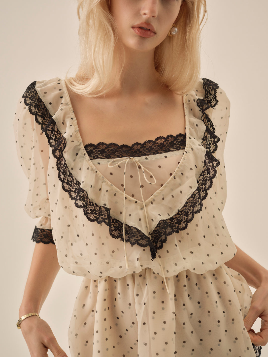 For Love and Lemons Dottie Dot Mini Dress - Cream