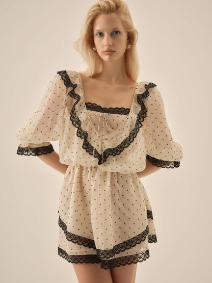 For Love and Lemons Dottie Dot Mini Dress - Cream