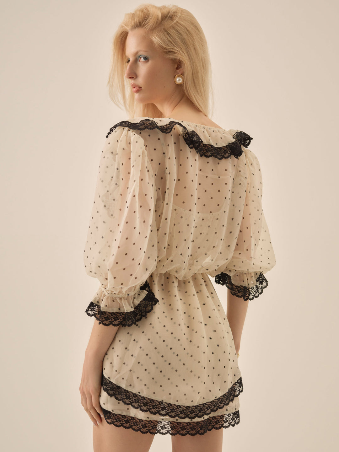 For Love and Lemons Dottie Dot Mini Dress - Cream