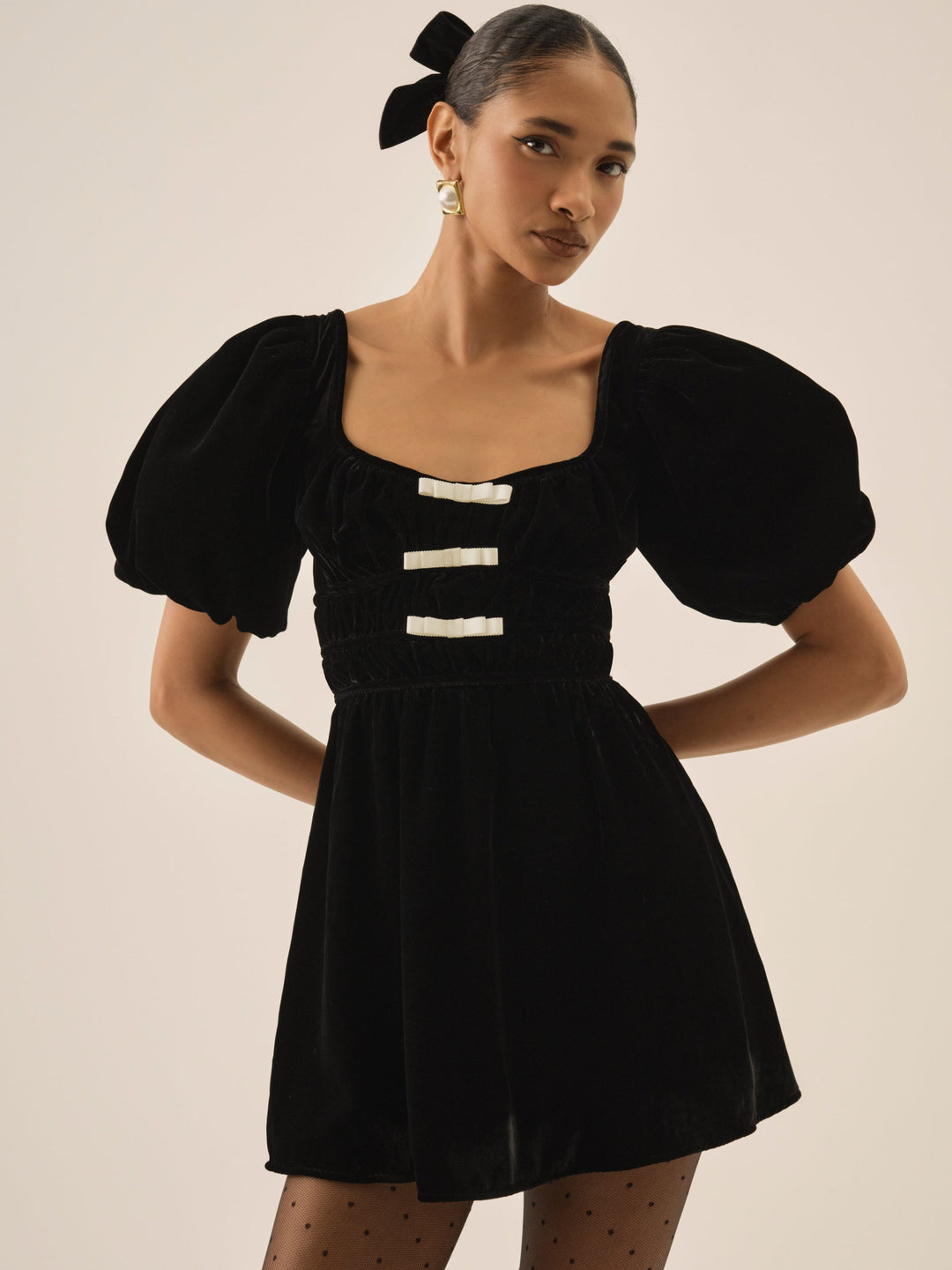 For Love and Lemons Marta Velvet Mini Dress - Black