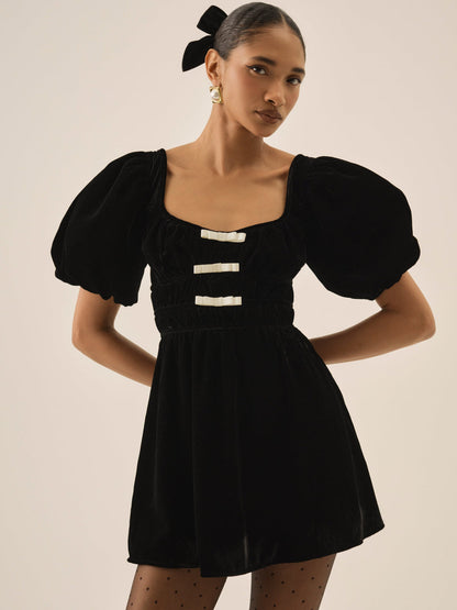 For Love and Lemons Marta Velvet Mini Dress - Black