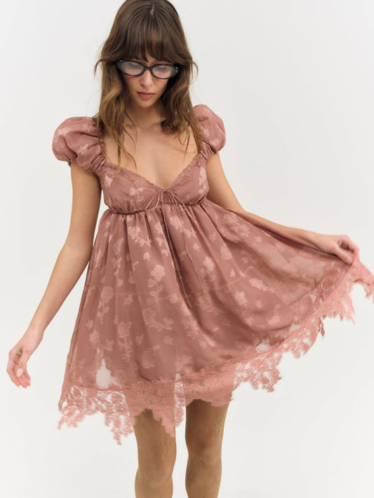 For Love and Lemons Olivia Mini Dress - Mahogany