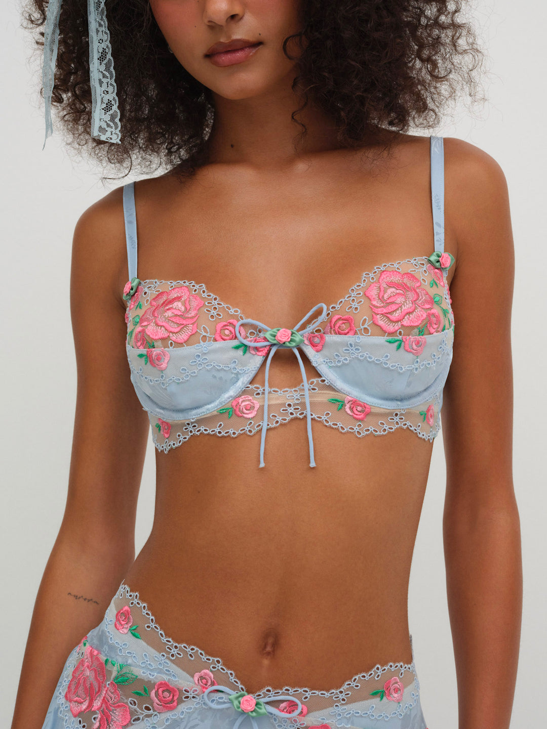 For Love and Lemons Vintage Rose Eyelet Bra - Blue
