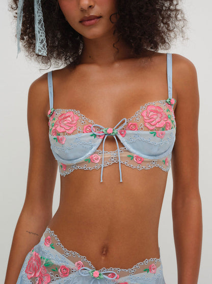For Love and Lemons Vintage Rose Eyelet Bra - Blue