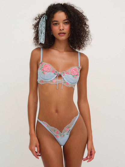For Love and Lemons Vintage Rose Eyelet Bra - Blue