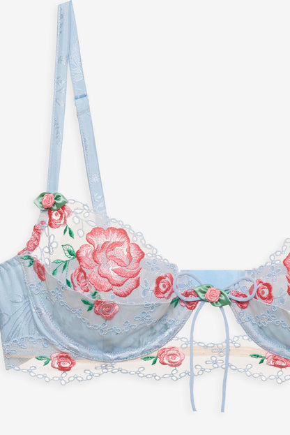 For Love and Lemons Vintage Rose Eyelet Bra - Blue