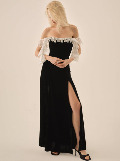 For Love and Lemons La Vie En Bow Velvet Maxi Dress - Black