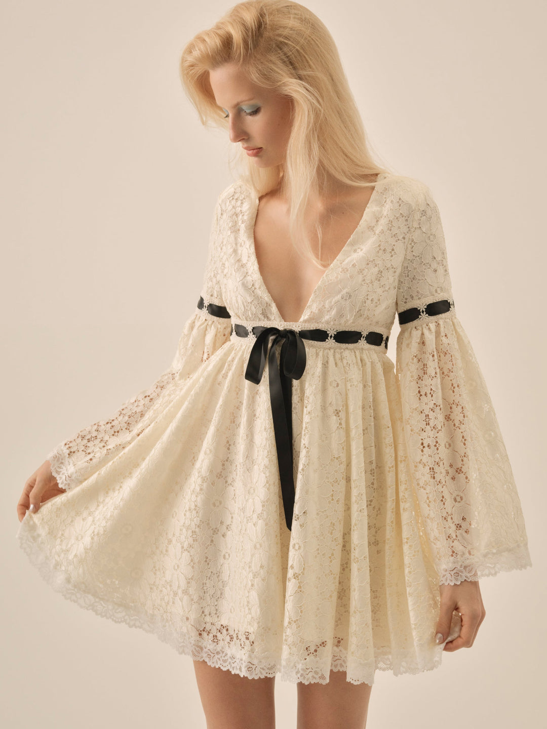 For Love and Lemons Creampuff Lace Mini Dress - Cream