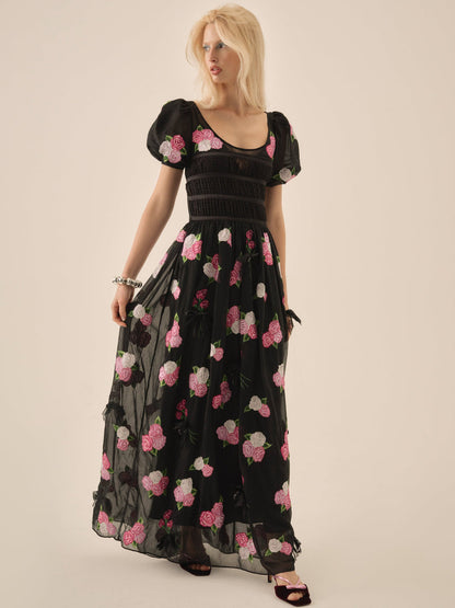 For Love and Lemons Midnight Garden Maxi Dress - Black