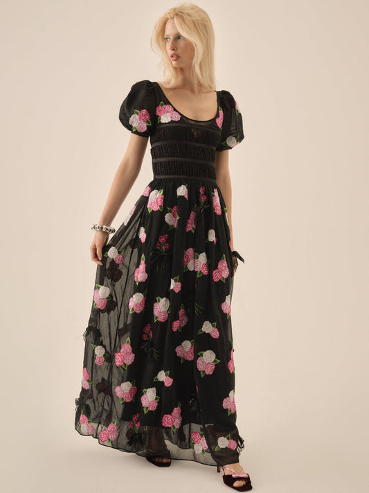 For Love and Lemons Midnight Garden Maxi Dress - Black