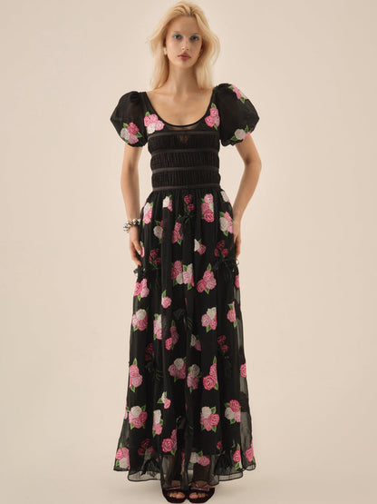 For Love and Lemons Midnight Garden Maxi Dress - Black