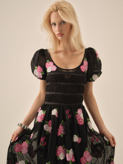 For Love and Lemons Midnight Garden Maxi Dress - Black